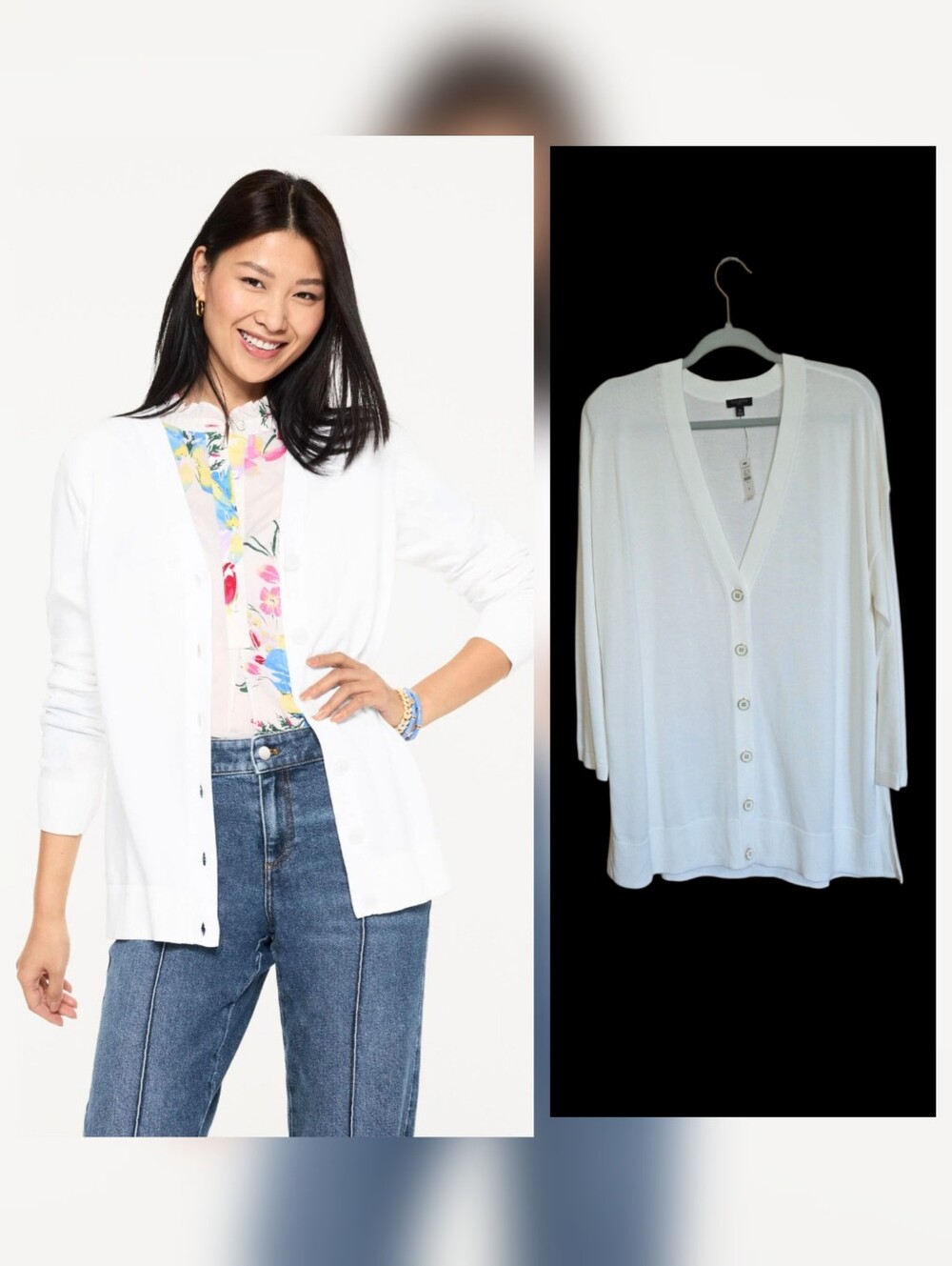 Talbots Plus Modern GIrlfriend V-Neck Cardigan White 1X Preppy Coastal NWT $109